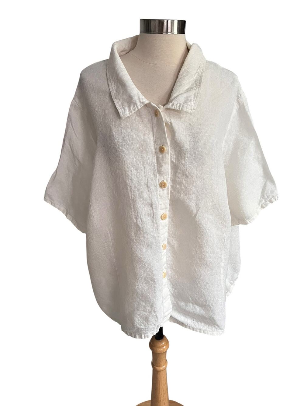 Flax Designs Ivory 100% Linen Boxy Short Sleeve Relaxed Fit  Plus Size Top 3X